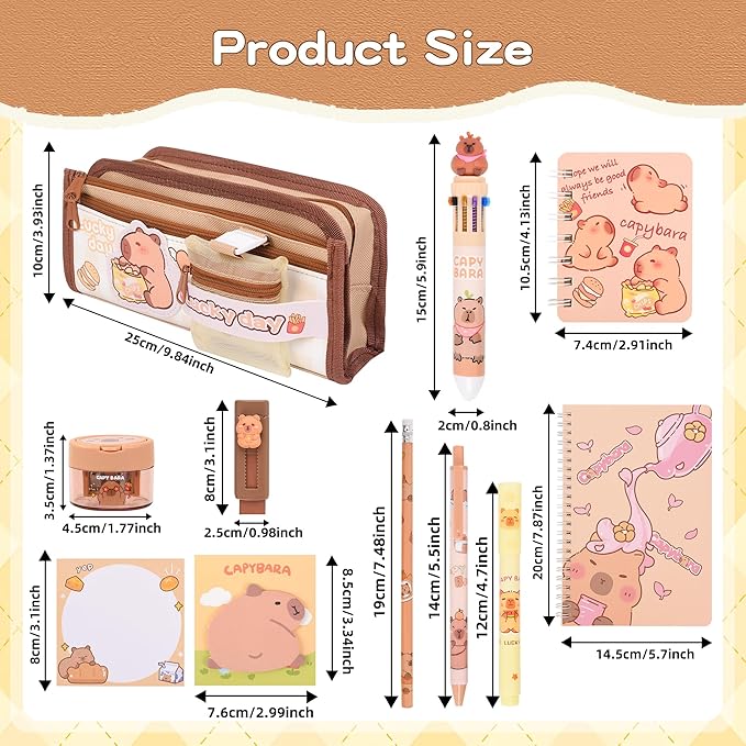 33Pcs Cute Capybara Stationery Set,Capybara Birthday Gifts for Boys Girls School Supplies,Capybara Set with Compartments Gel Pens, Pencils, Erasers, Pencil Sharpener etc, Classroom Rewards.