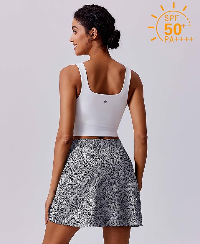 PINSPARK 17" Golf Skorts for Woman High Waisted Tennis Skirt with 4 Pockets | Lightweight, Quick Dry, 4-Way Strecth, Breathable, Tummy Control, UPF 50+ Athletic Skort for Workout, Pickleball, Gym, Casual
