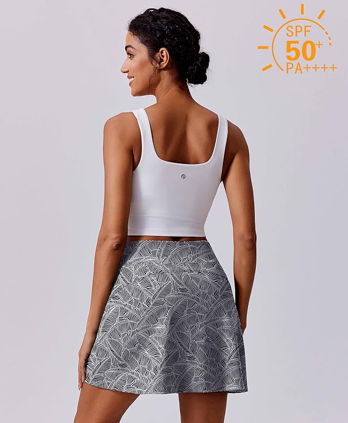 PINSPARK 17" Golf Skorts for Woman High Waisted Tennis Skirt with 4 Pockets | Lightweight, Quick Dry, 4-Way Strecth, Breathable, Tummy Control, UPF 50+ Athletic Skort for Workout, Pickleball, Gym, Casual