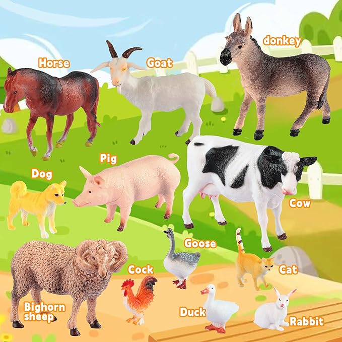 32PCS Farm Playset for Toddlers 1-3 Plastic Animal Figures Toys Double Farm Tractor Toys for Kids 3-5 Storage Box Ideal Festivals Birthday Gift
