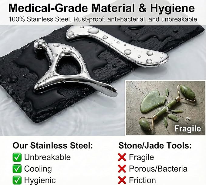 Muscle Scraper Tool Stainless Steel, Gua sha Tool Set for Full Body, Metal Myofascial Release Tool, Scraping Tool Physical Therapy Equipment, Deep Tissue Massager Fascia Scraper (2Pcs)
