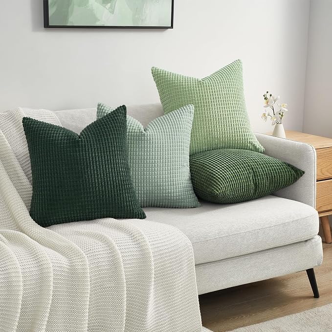 Topfinel Large Light Green Couch Throw Pillows Covers 20x20 Inch Set of 4,Accent Corduroy Striped Decorative Euro Shams,Summer Home Decor Cushion Case for Beach,Patio,Balcony