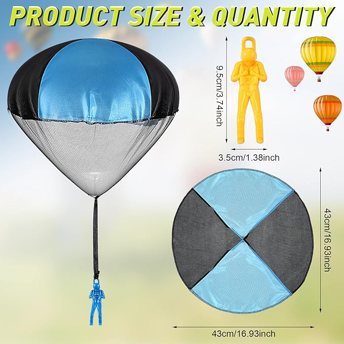 Vinsot 36 Pieces Army Parachute Toy Parachute Flying Toys Action Figures Toy Hand Throwing Army Men Toy Figures No Battery Throwing Toys for Present Teens Boys Outdoor Games (Solid Color Style)