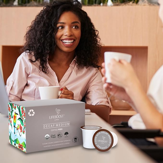 Lifeboost Organic Decaf Coffee K Cups - Low Acid Single Origin Non-GMO Mold Free Decaf Coffee Pods Compatible with Keurig & Keurig 2 - Third Party Tested for Mycotoxins and Pesticides - 10 Count