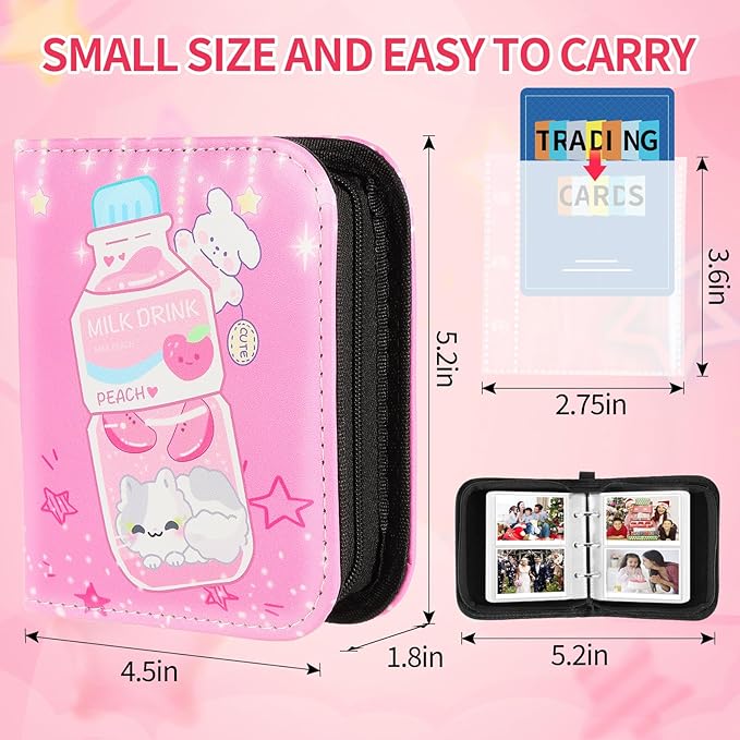 Small 1 Pocket Card Binder for Cards,Mini Trading Card Binder Holder Fits 80 Cards with 40 Removable Sleeves,Card Collection Binder Album Book Case for TCG,MTG,Sports Games (Bottle Cat)