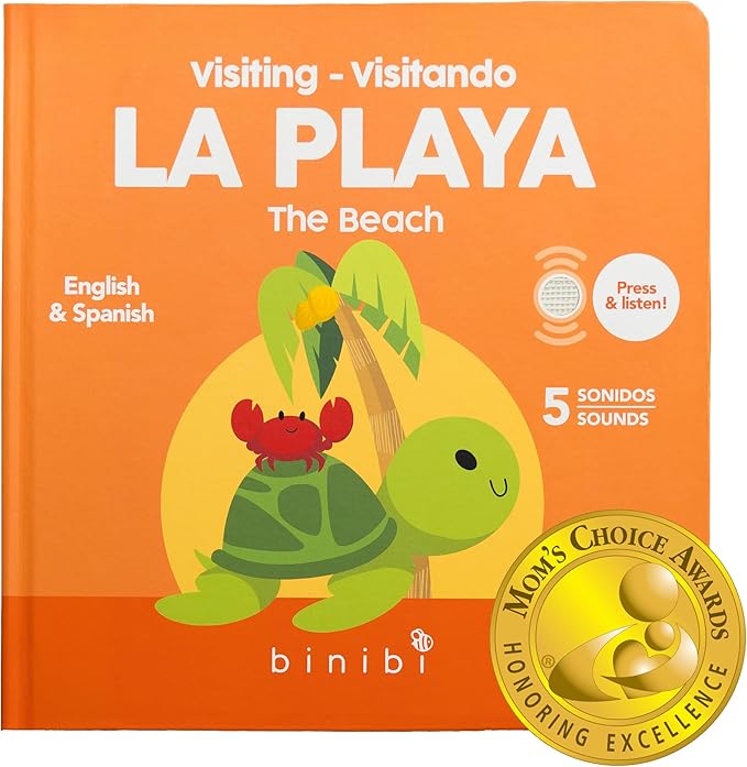 Binibi Spanish Books for Babies & Toddlers 1-3 The Beach Interactive Bilingual Sound Book with Fun Beach Sounds | Bilingual Children's Book | Spanish Learning for Kids