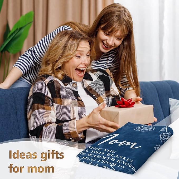GiltGlimmer Mom Birthday Gifts, Mom Floral Blanket Blue, 60" x 50" | Gifts for Moms from Daughter Son, We Love You Present for Mother Mommy Christmas Mothers Day