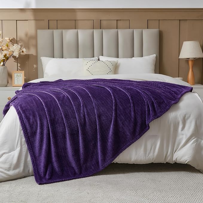 NEWCOSPLAY Fleece Leaves Pattern Throw Blanket, Dark Purple, 50"x60" | Super Soft Throw Blanket, Lightweight Cozy Bed Sofa Blanket, Premium Silky Flannel Fleece, Travel Blanket for All Season Use