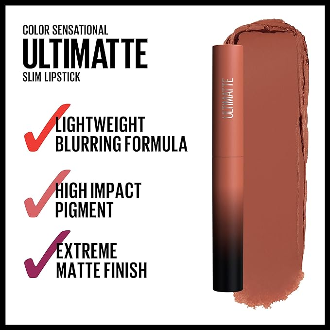 MAYBELLINE Color Sensational Ultimatte Matte Lipstick, Non-Drying, Intense Color Pigment, More Taupe, Rose Nude, 1 Count (Pack of 2)