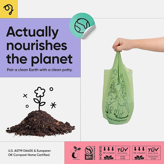 Green Elephant Travel Potty Bags-Potty Liners for Portable Potty,Bags for Portable Toilet,Liners Disposable Kids,Potty Training Liners Disposable