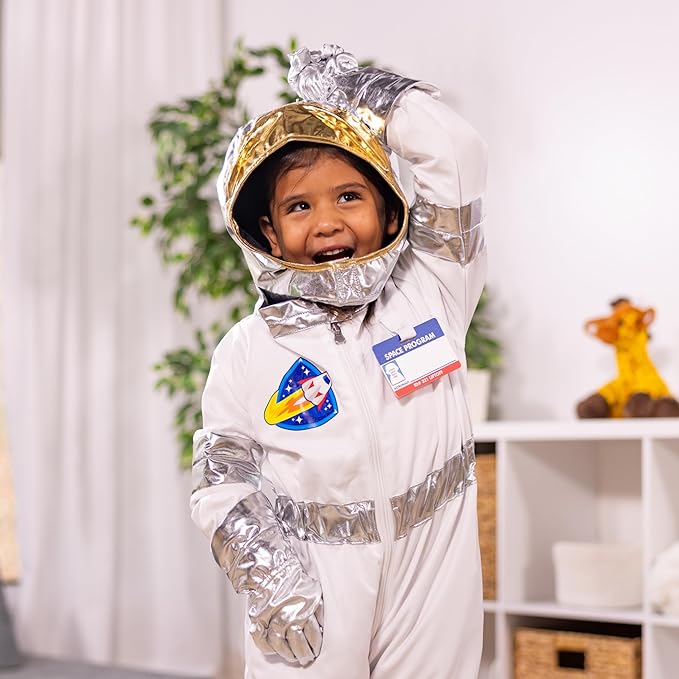 Melissa & Doug Astronaut Costume Role Play Space Set (5-Piece) - Jumpsuit, Helmet, Gloves, Name Tag - Pretend Astronaut Outfit with Realistic Accessories, Kids Dress Up for Toddlers & Children Ages 3+