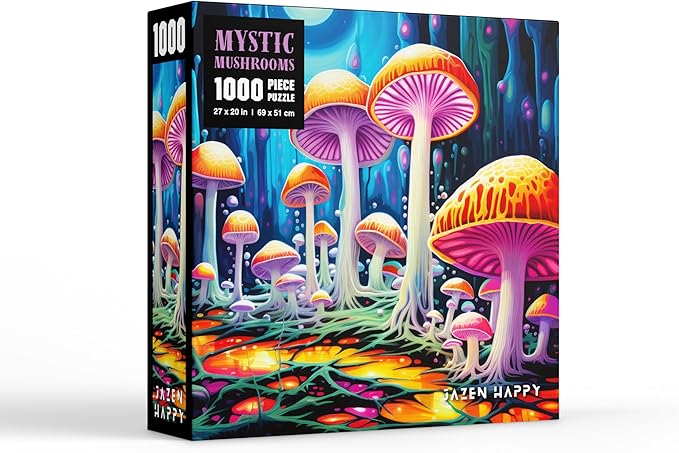 Challenging Jigsaw Puzzle for Adults and Families - 1000 Pieces - Mystic Mushrooms - Jazen Happy - 27x20 inch - Poster Included Puzzle