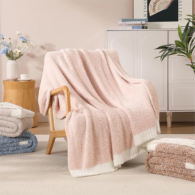 Soft Twin Blanket for Bed-Cozy Warm Reversible Knitted Blankets | Lightweight Fluffy Decor for Women, Mom, Her & Girls, Sofa, Chair, Couch, 60x80in,Cationic Dyeing Pink