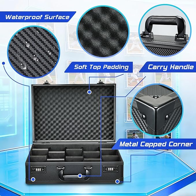 Card Storage Box for 3" x 4" 35pt Toploaders, Sports Cards Case with Lock, Trading Card Storage Box Holds 750 Top Loaders or 190 Magnetic Holders, Card Collection Box for Collectors, X-Large
