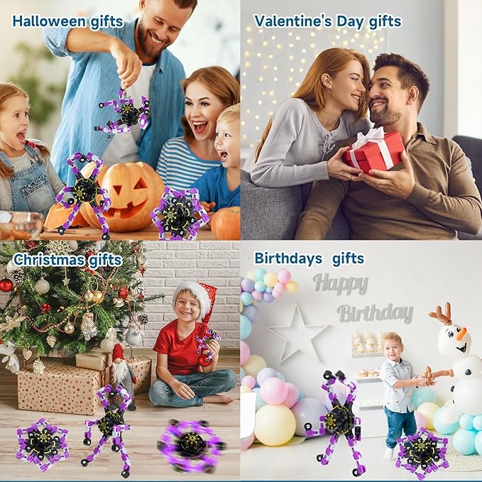 4 Pcs Fidget Toys Transformable Fidget Spinners Autism ADHD Anxiety Stress Relief Sensory Toys for Kids and Adults Deformable Robot Spinner Fingertip Gyros for Party Favors Classroom Prizes (Purple)
