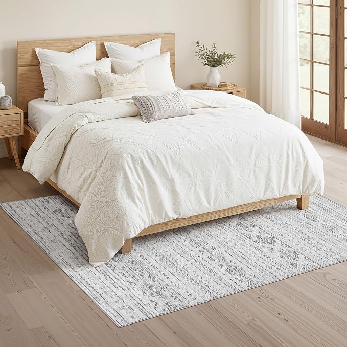 Nakagishi Boho 4x6 Area Rug Living Room Rugs Machine Washable Dark Gray | Soft, Pet & Kid Friendly, Carpet for Living Room/Bedroom/Office/Kitchen/Nursery, Daily Home Decor Stain Resistant Moroccan