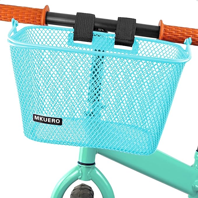 Kids Bike Basket - Front Bicycle Basket for Children, Metal, Cute Decorative Accessory for Kids Bikes & Scooters