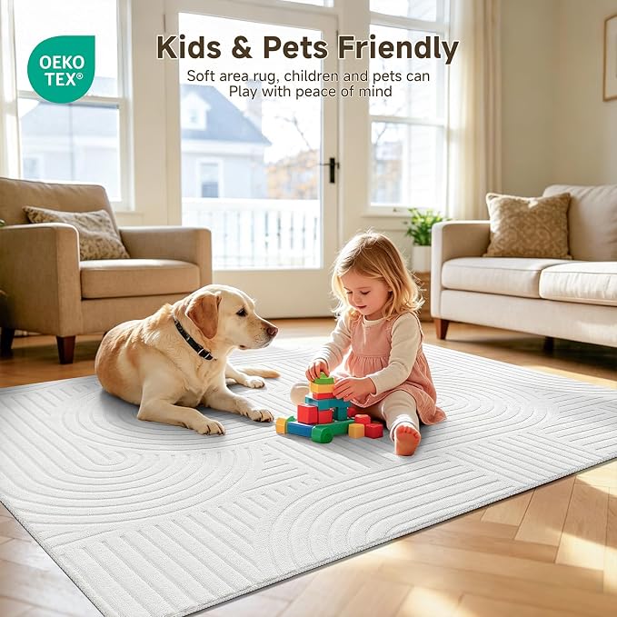Pauwer 2x3 Area Rugs for Living Room, Modern Non Slip Washable Rug, White | Arch Pattern, Soft Fluffy, Neutral, Boho Accent, Solid Color Floor Carpet, For Kids Room Dining Room Nursery Entryway