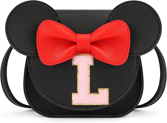 mibasies Toddler Purse Girl Gifts: Girls Birthday Gifts for 3-8 - Toys for Ages 2-4 Girls Mouse Ears Purse, Black, Letter L