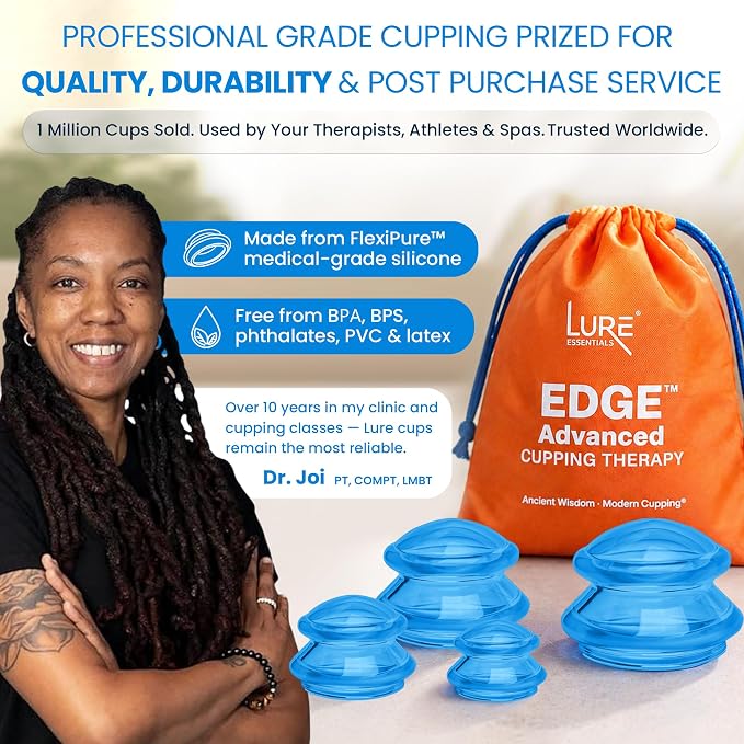 Silicone Cupping Therapy Set Professional Massage Cupping Cups for Cupping Therapy 4 Cup Kit for Massage, Myofascial Release, Cellulite Reduction (Lure Blue)