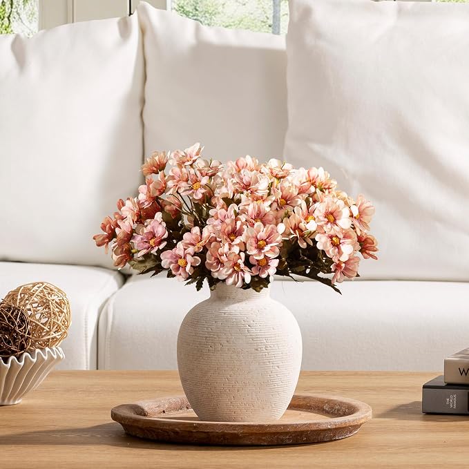 Vanselia Ceramic Flower Vase Home Decor - Farmhouse Table Vases Rustic Vintage Living Room Kitchen Bedroom Decorations for House Book Shelf Office Coffee Desk Dining Fireplace (7.4" Rustic)