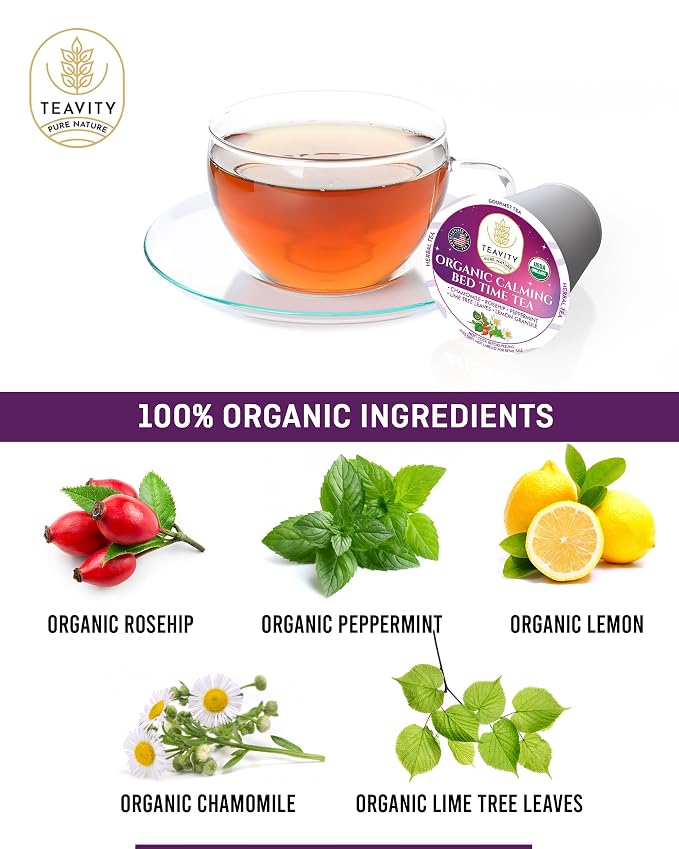 Organic Chamomile Sleep Tea Pods for Keurig - Naturally Decaf Tea - Calming Bed Time Tea by Teavity (24 Tea Pods)
