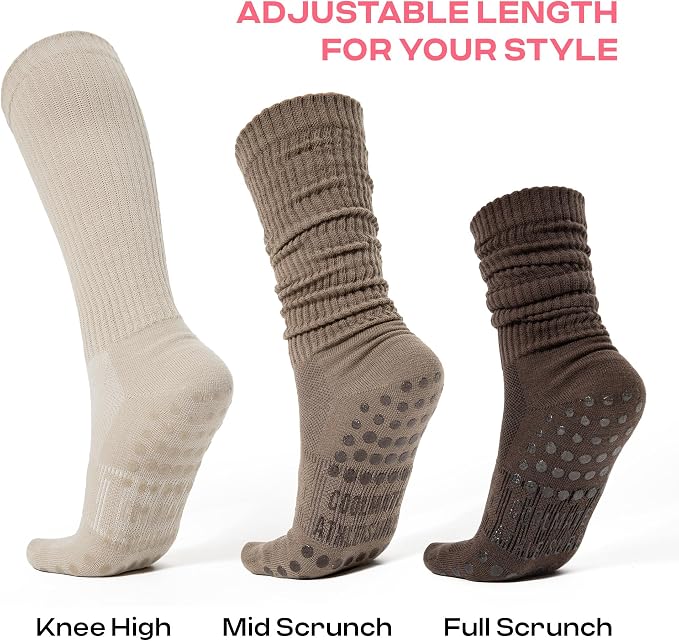 COOLMATE Pilates Socks with Grips for Women, Yoga Socks, Crew Non Slip Women for Barre, Pilates Gifts for Women
