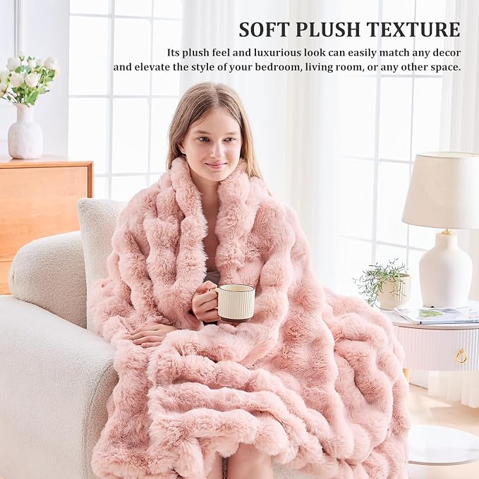 Faux Fur Throw Blanket for Couch, 1000 GSM Cozy Fuzzy Fluffy Soft Plush Thick Bubble Sherpa Blanket for Sofa Bedroom Living Room, Mothers Day Birthday Gifts for Women Home Decor