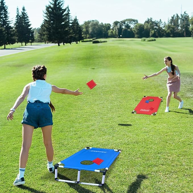 Portable Cornhole Set PVC Framed Corn Holes Outdoor Game Set with 2 Cornhole Boards, 8 Cornhole Bean Bags and Carrying Case, Camping Games Indoor Outdoor for Adults, Travel Camping Accessory