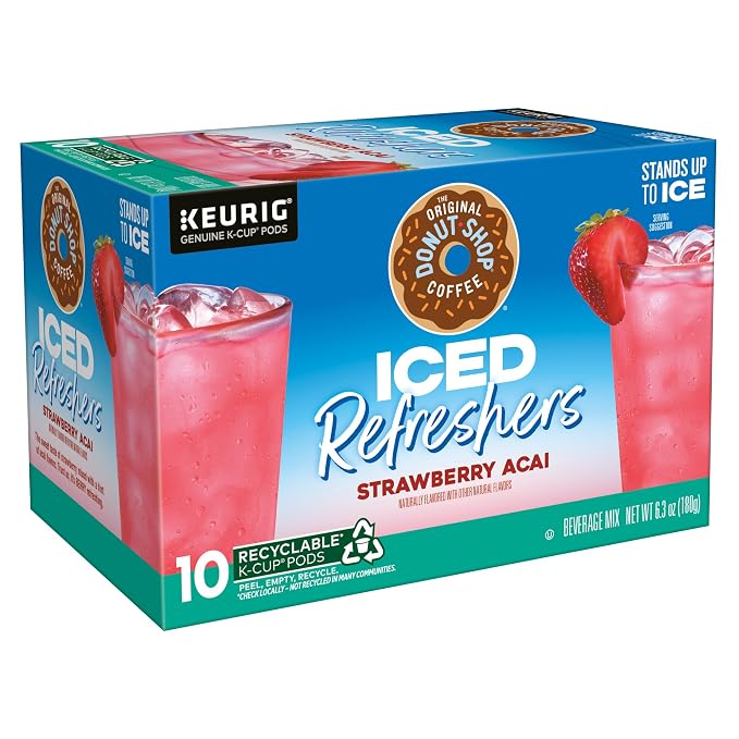 The Original Donut Shop Iced Refreshers, Strawberry Açaí Flavor, Keurig Single Serve K-Cup Pods, 60 Count (6 Packs of 10)