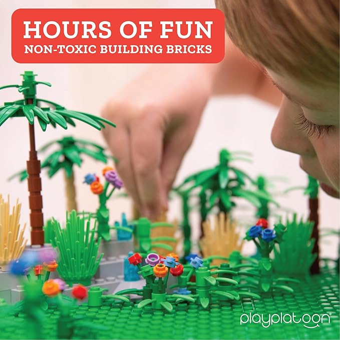 Play Platoon 404 Piece Jungle Building Bricks Kit- Botanical Forest Building Block Compatible with Major Brand Accessories Set with Plants, Trees, Bushes, Trees, Flowers. Forest Scenery