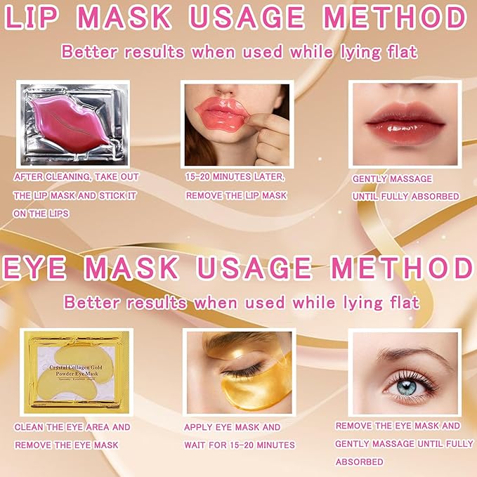 40 Pairs Eye Mask & Lip Mask, 24K Gold Gel Crystal Collagen Under Eye Patches for Dark Circles, Bachelorette Party Favors Adults Accessories, Galentines Day Gifts, Bulk Bridesmaid Gifts