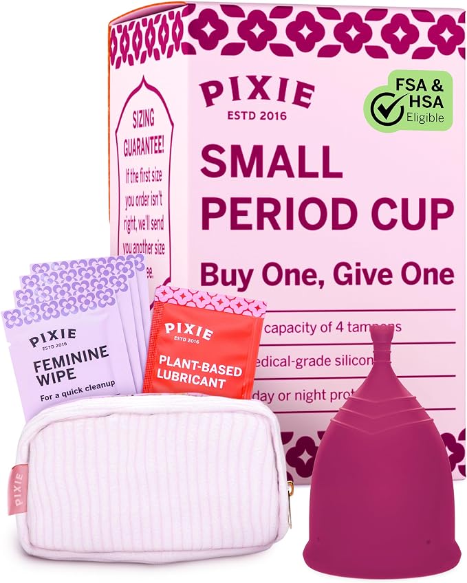 Pixie Soft Menstrual Cup - Ranked 1 for Most Comfortable Reusable Period Cup - Buy One We Give One - Includes Ebook Guide, Cleaning Wipes, Lube, & Storage Bag - Tampon and Pad Alternative