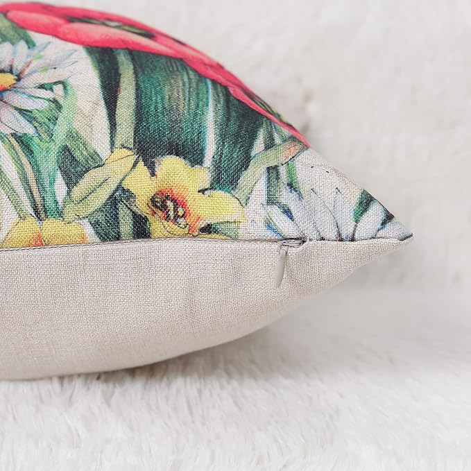 wyooxoo Throw Pillow Covers 16x16 Set of 4 Decorative Spring Pillow Covers Linen Flower Butterfly Farmhouse Pillowcases for Sofa Couch Living Room Outdoor