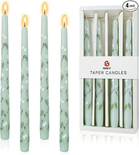 10 inch Blue Taper Candles Set of 4 - Dandelion Taper Candles Smokeless Candle - Slow Burning Candle Sticks for Home Wedding Dinner Holiday Party