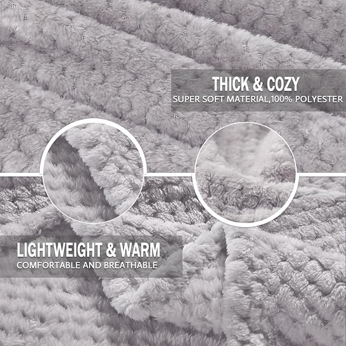 Exclusivo Mezcla Soft Waffle Fleece Bed Blanket King Size, Light Gray | Lightweight Plush Blanket for Bed, Bedroom, Cozy Flannel with Waffle Texture, Stylish Home Decor, All Season, 104x90 Inches