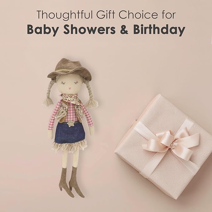 MON AMI Clementine The Cowgirl Doll – 15”, Soft & Elegant Plush Stuffed Doll, Use as Toy or Room Decor, for Kids of All Ages