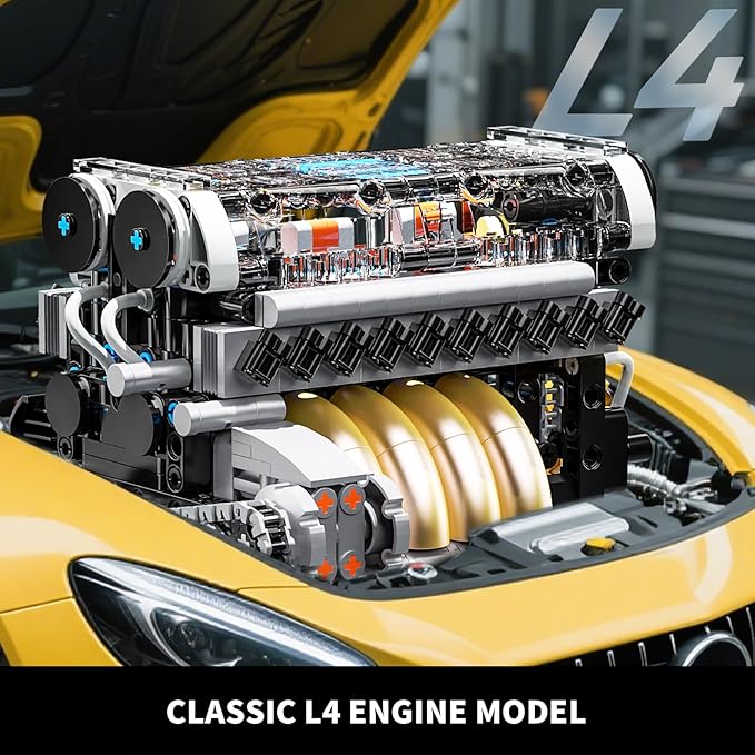 L4 Engine Building Sets for Adults, MOC Inline 4-Cylinder Mini Car Motor Model Kit that Runs, DIY STEM Toy Gift for Teens 14+ (853 PCS)