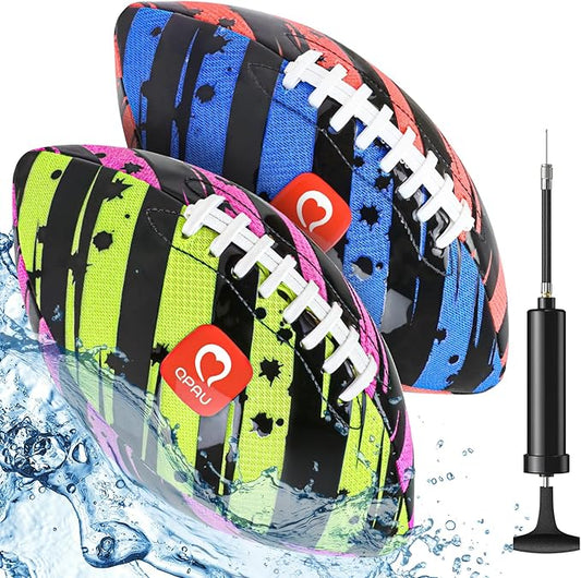 QPAU Waterproof Football, 2 Pack 9 Inches Outdoor Games for Adults and Kids, Fun Swimming Pools Toys and Accessories for Beach Lake Park Backyard
