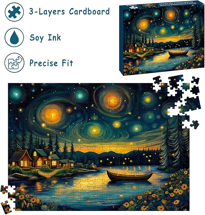 Puzzles for Adults 500 Pieces, Starry Night Jigsaw Puzzles - Starry Enchanted Forest, Impossible Landscape Puzzle for Seniors Families,20.47x14.96 inches, 1:1 Poster, Letter on The Back