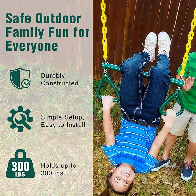 BETOOLL Swing Sets Brackets - 2 A-Frame Swing Set Brackets and 4 Swing Hangers and Trapeze Swing Bar with All Mounting Heavy Duty Hardware Included - Swing Set Kit for Porch, Yard, Playground - Green