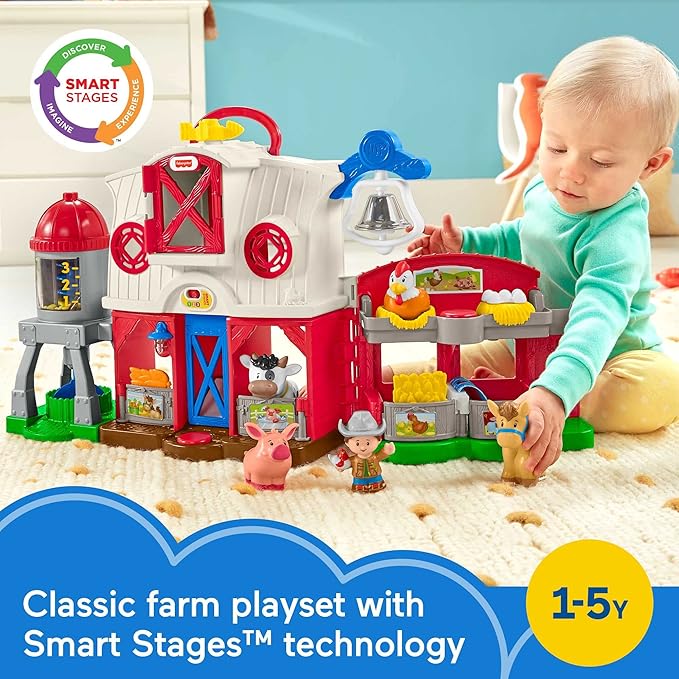 Fisher-Price Little People Caring for Animals Farm Electronic Interactive playset with Smart Stages Learning Songs for Toddlers Ages 1 and up (Amazon Exclusive)