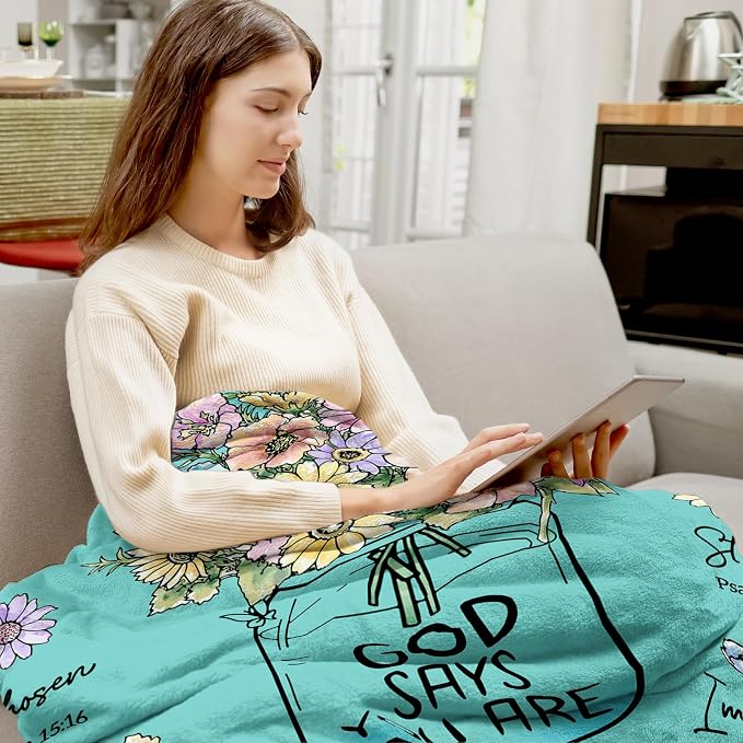 Christian Birthday Gifts for Women, Religious Gifts for Women | Aqua Christian Blanket 60''x 50'', Birthday Gifts for Women, Baptism Confirmation Spiritual Gifts for Girls Daughter Mom