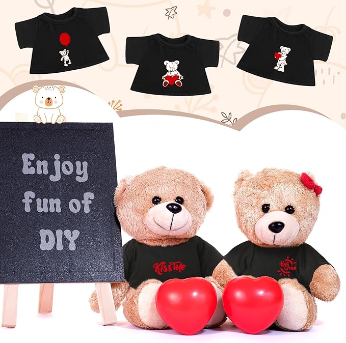 6 Pcs Sublimation Stuffed Bear Shirt Clothes Fit 8-12 Inch Stuffed Animal Blank Plush Bear Tshirts Tee Shirt for DIY Make Unique Stuffed Doll Outfit