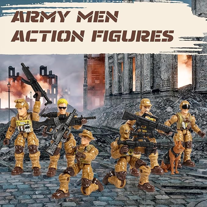 HAPTIME Army Men Action Figures with Weapons, Toy Soldiers for Boys, Plastic Army Toys for Boys 6-8, Birthday Gift for Military Collectors (6Pcs Yellow)