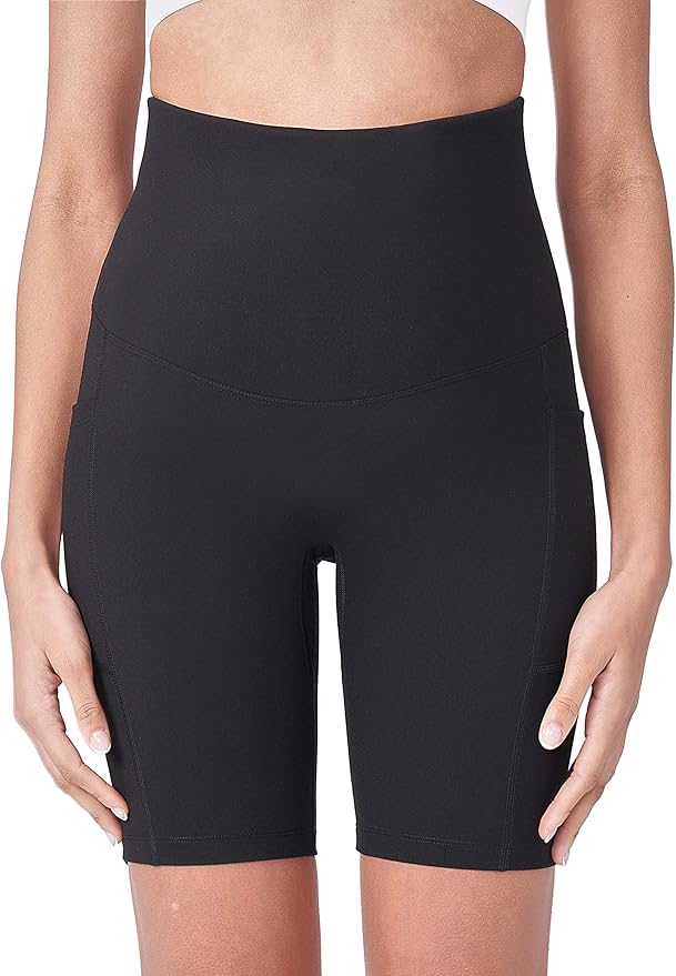 POSHDIVAH Women's Maternity Yoga Shorts Over The Belly Bump Summer Workout Running Active Short Pants with Pockets 5"/8"