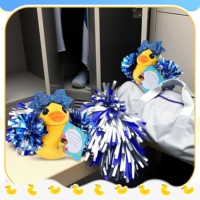 Lenwen Cheer Duck Plush with Pom Poms Bow 8 Inch Duck Stuffed Animals Plush Cheerleader Team Support Gift for Friend Cheer
