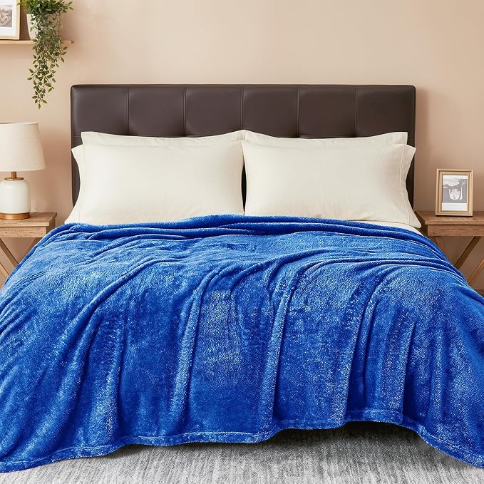 Exclusivo Mezcla Fuzzy Plush Fleece Bed Blanket King Size, Cobalt Blue | 104x90 Inches, Super Soft and Cozy Bed Blanket, Fluffy Decorative Bedding for Livingroom, Bedroom, All Season
