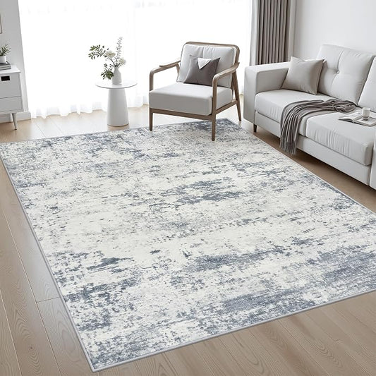 5x7 Area Rug Living Room Rug: Washable Modern Abstract Soft Thin Rug Indoor Floor No Slip Carpet for Bedroom Dining Room Farmhouse Nursery Home Office - Blue Grey