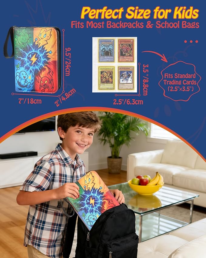 4-Pocket Trading Card Binder, 120 Pages Holds 480 Cards, PU Leather Side-Loading Card Album, Acid-Free Archival Sleeves, Durable Card Organizer for MTG, TCG and Sports Cards, Birthday & Christmas Gift